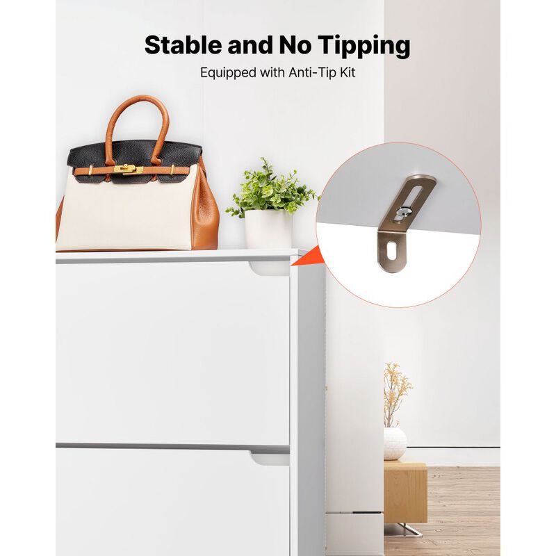 Modern Shoe Cabinet with 3 Flip Drawers, Anti-Tip Freestanding Organizer image number 3