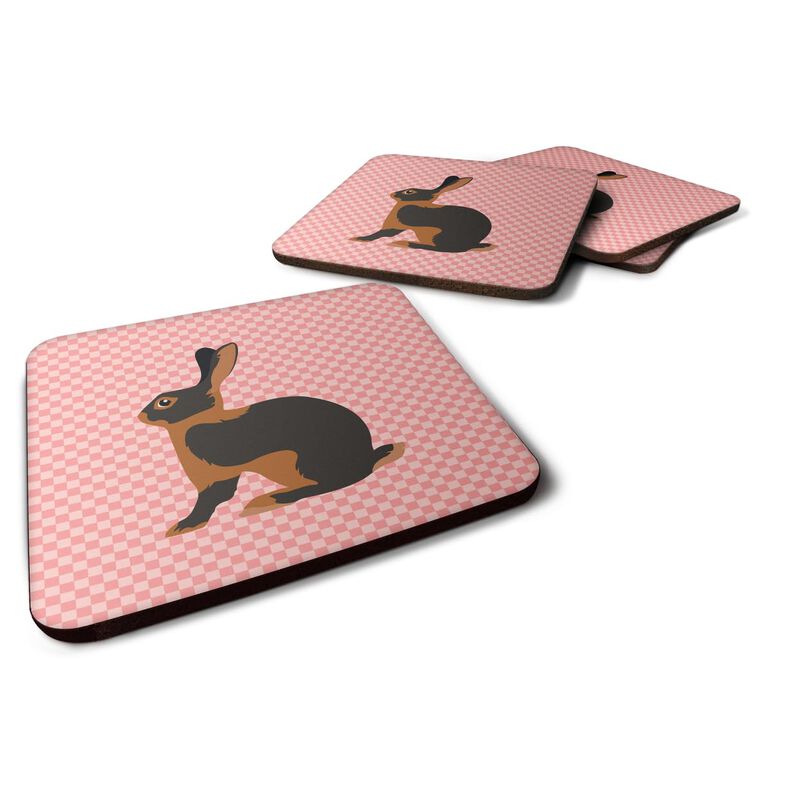Caroline's Treasures Tan Rabbit Pink Check Decorative coasters, 3.5, Multicolor