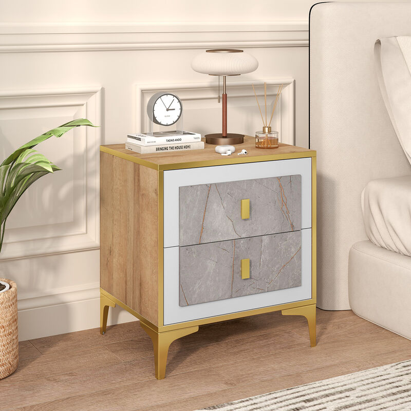 Sleek Nightstand with 2 Pull-Out Drawers for Convenient Storage