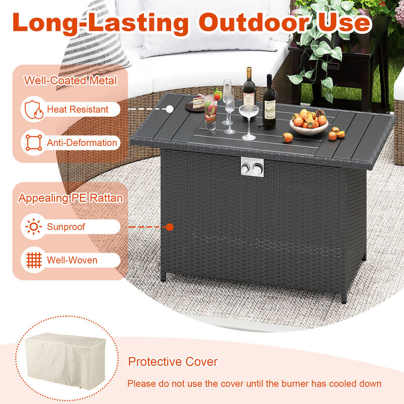 2-in-1 Rattan Propane Gas Fire Pit Table with Stainless Steel Burner image number 3