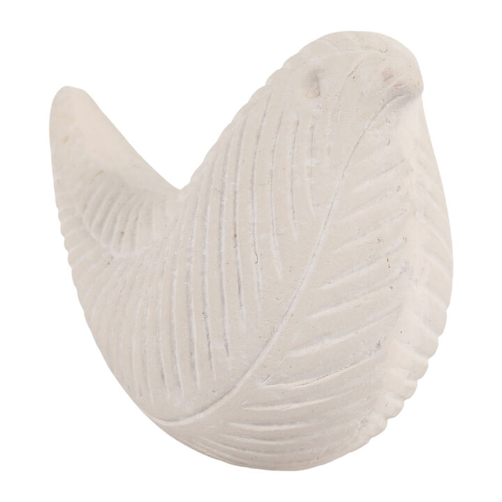 7x5" Carved Paper Mache Bird, Ivory