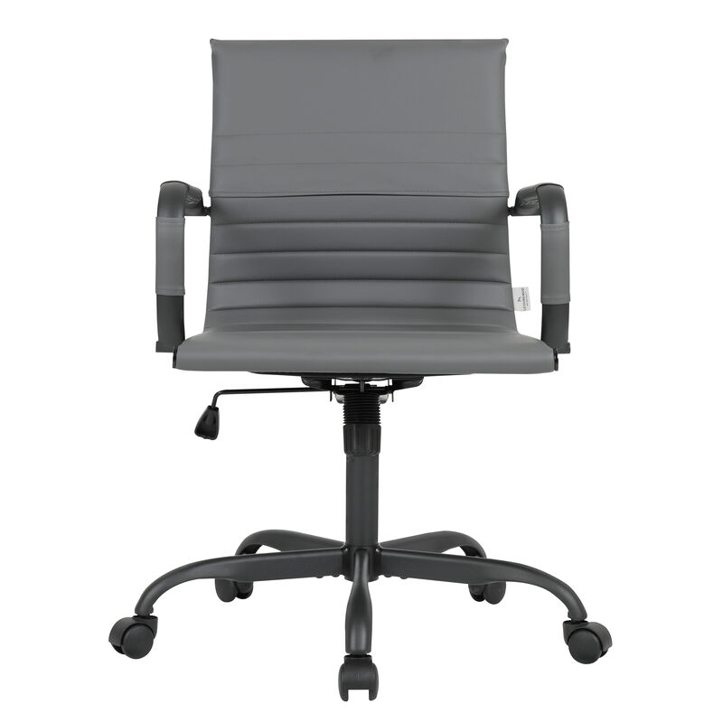 LeisureMod Harris Ergonomic High-Back Office Chair &ndash; Leather Upholstery, Adjustable Swivel, Tilt, and Black Iron Frame for Office & Conference Use