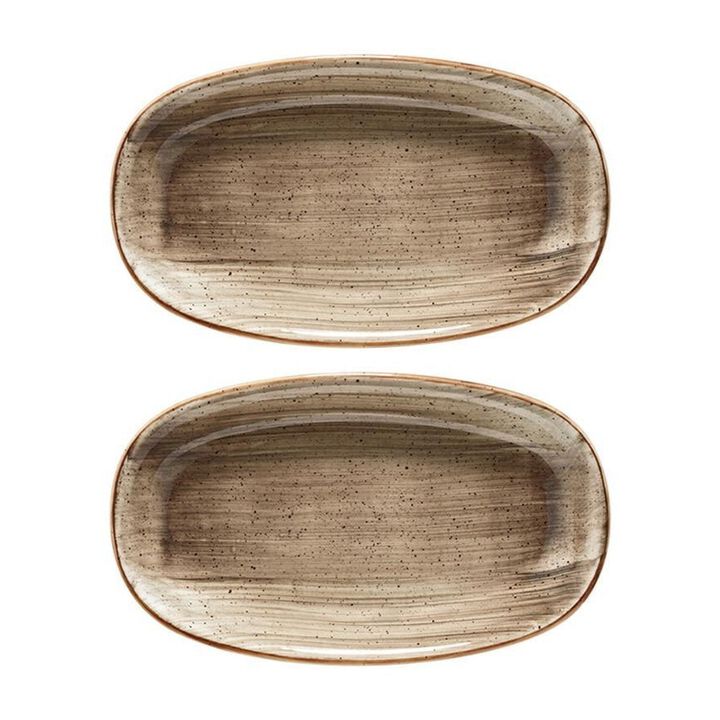 Terrain 9.5" x 5.5" x h:1.25" Oval Brown Vitrified Platter (Set of 2)