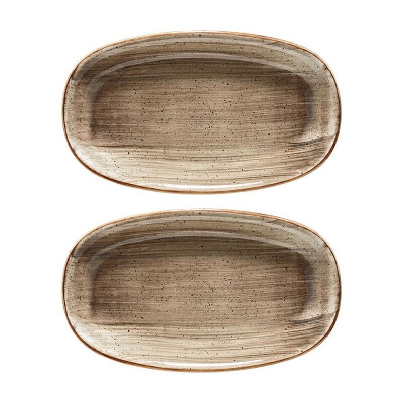 Terrain 9.5" x 5.5" x h:1.25" Oval Brown Vitrified Platter (Set of 2) image number 0