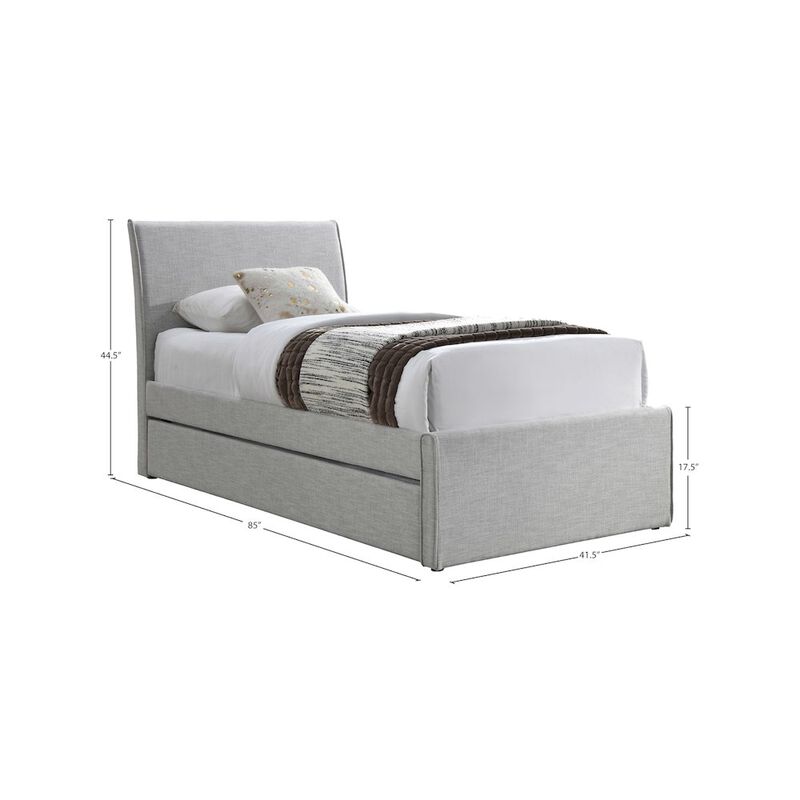 Meridian Furniture Myles Grey Linen Textured Fabric Twin Trundle Bed