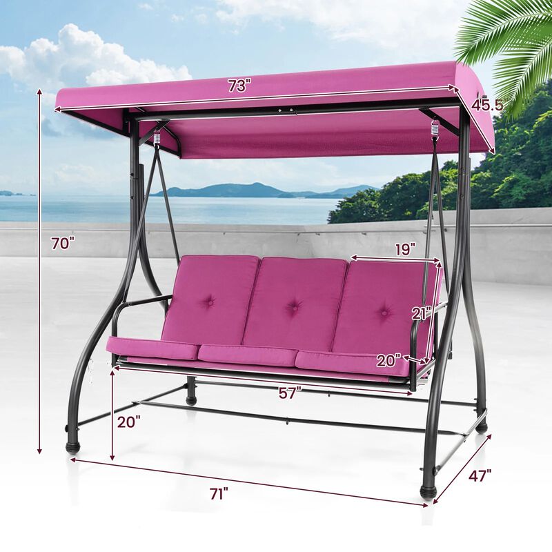 Mondawe 3 Seat Outdoor Converting Glider Porch Swing with Adjustable Canopy