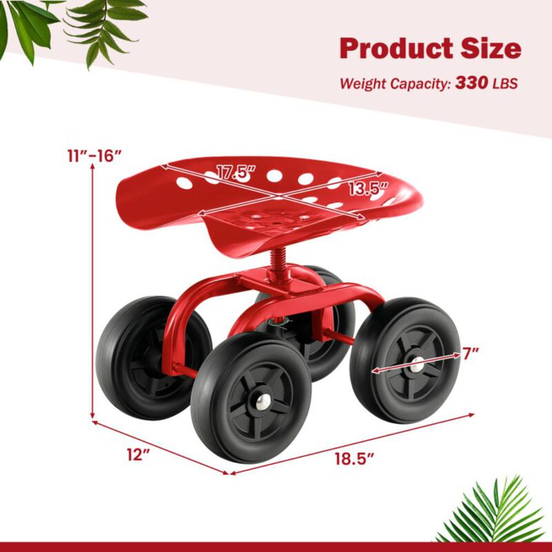 Hivvago Garden Rolling Workseat with 360&deg; Swivel Seat and Adjustable Height
