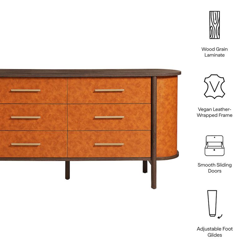 Coralie Curved 6-Drawer Vegan Leather Oval Dresser image number 1