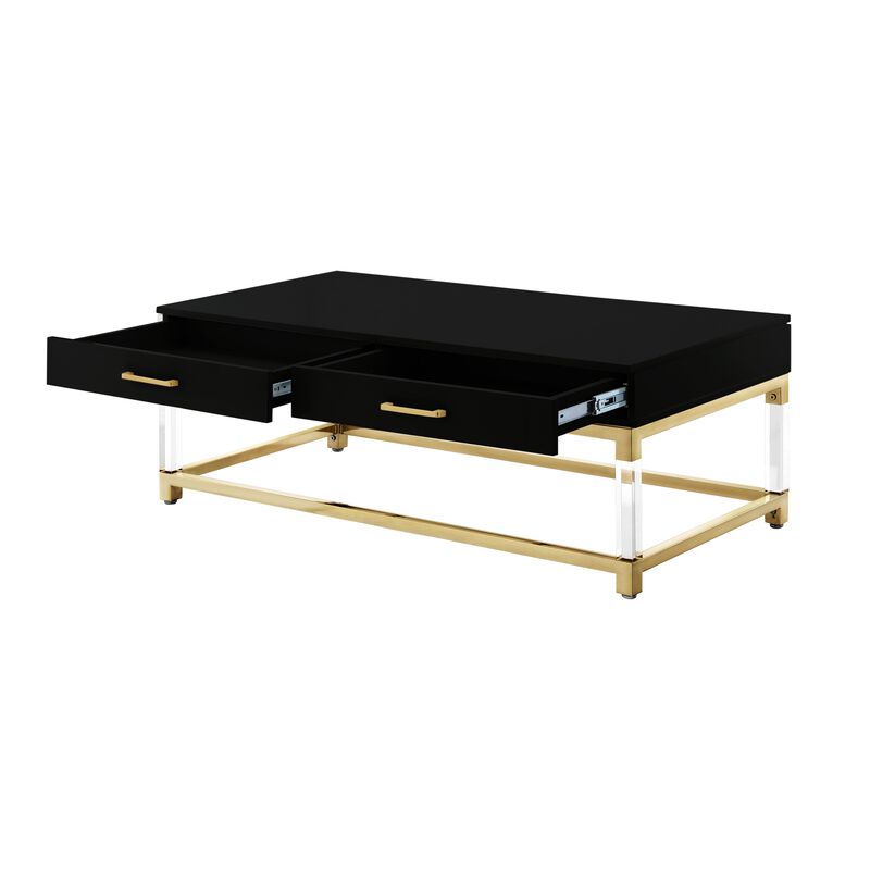 Inspired Home Kalel High Gloss 2 Drawers Coffee Table with Acrylic Legs Stainless Steel Base