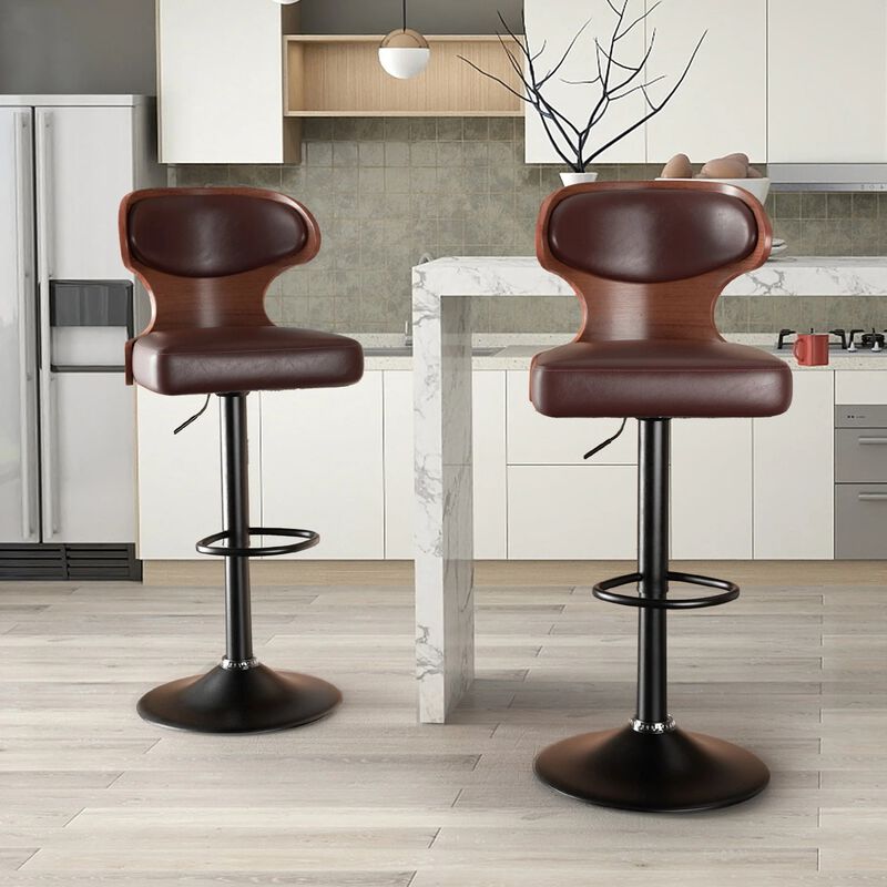 Ergonomic Modern Dual Color Steady PU Leather Bar Stool Swivel Height Adjustable Large Seat Hotel Outdoor Kitchen Counter Chair image number 3