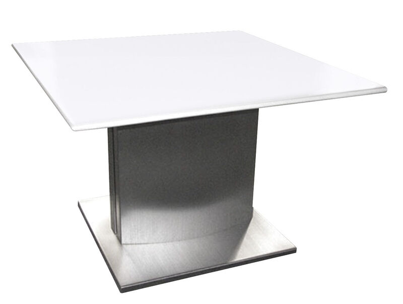 End table with pure white marble top and brushed stainless steel base