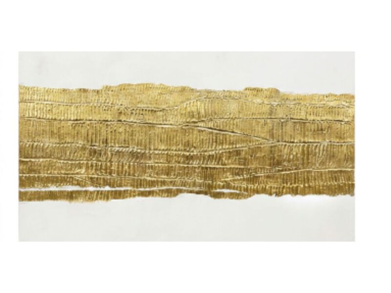 Abstract Wall Simple Canvas Art Gold Decor 29 X 58 Inch Large Living Room Office image number 0