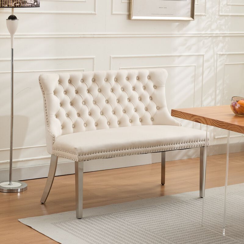 GOODSILO Luxurious Tufted Velvet Dining Loveseat Bench with Mid-Century Modern Design for Elegant Kitchen Seating image number 1