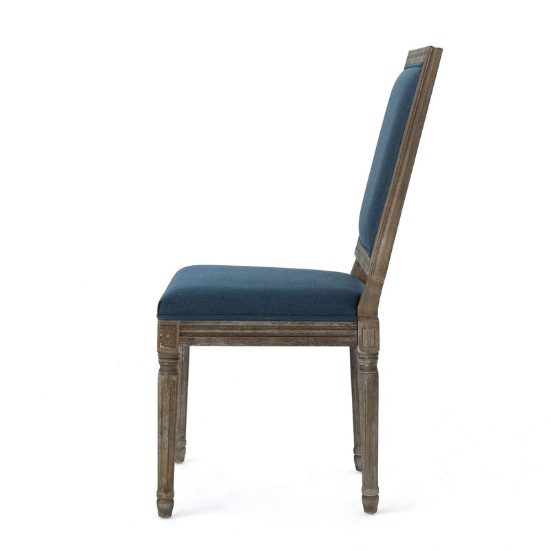 Dining Side Chair Set of 2, Traditional Style, Navy Blue Polyester - Benzara