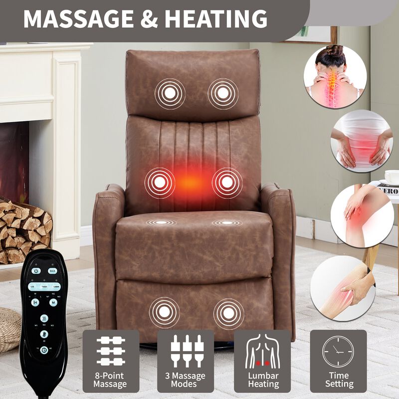Faux Leather Manual Recliner Chair with Heat and Massage, Living Room Rocker and Swivel Chair image number 4