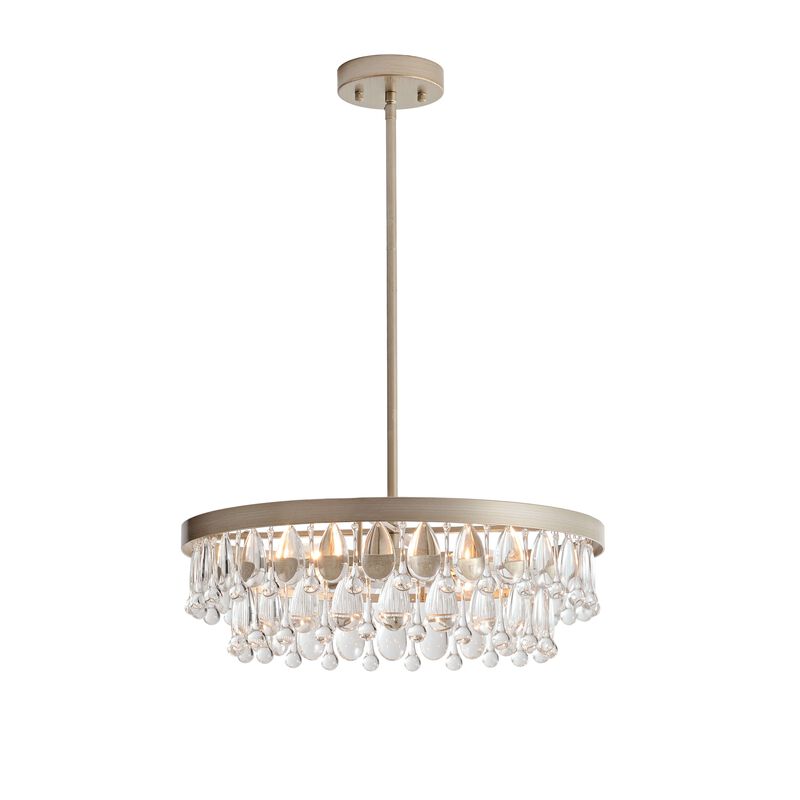 Eva Brushed Champagne Silver 4-light Crystal Teardrop Round Chandelier image number 0