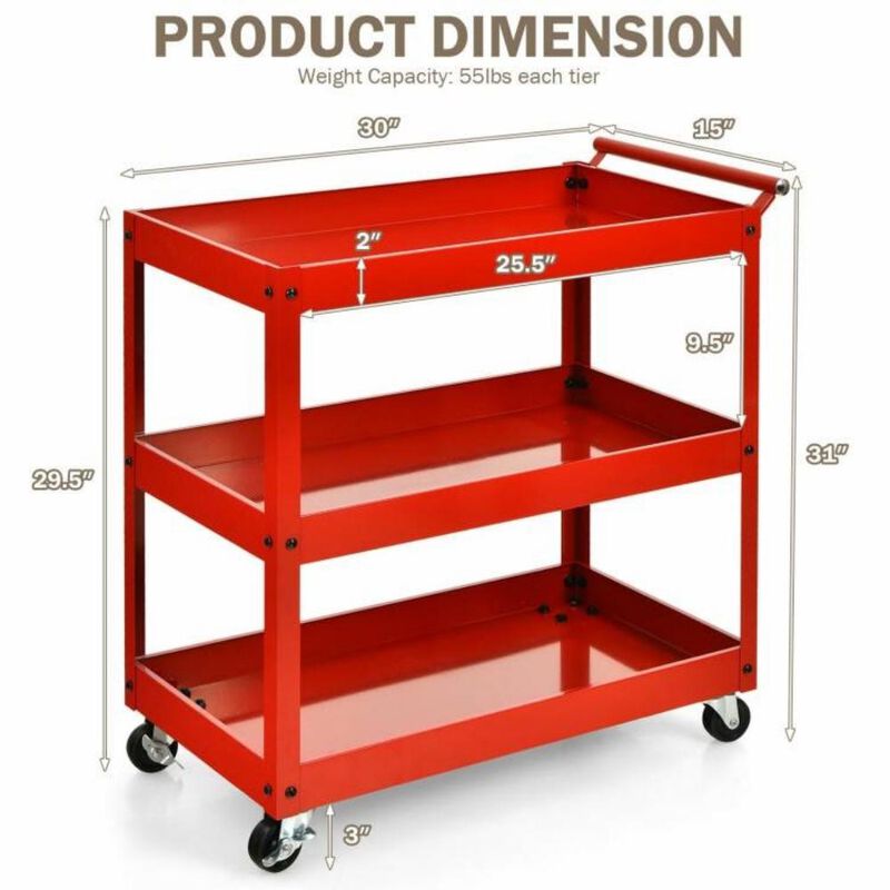 Kitchen Serving Island Cart on Wheels with Two Bottom Shelves for Mobile Storage and Easy Serving