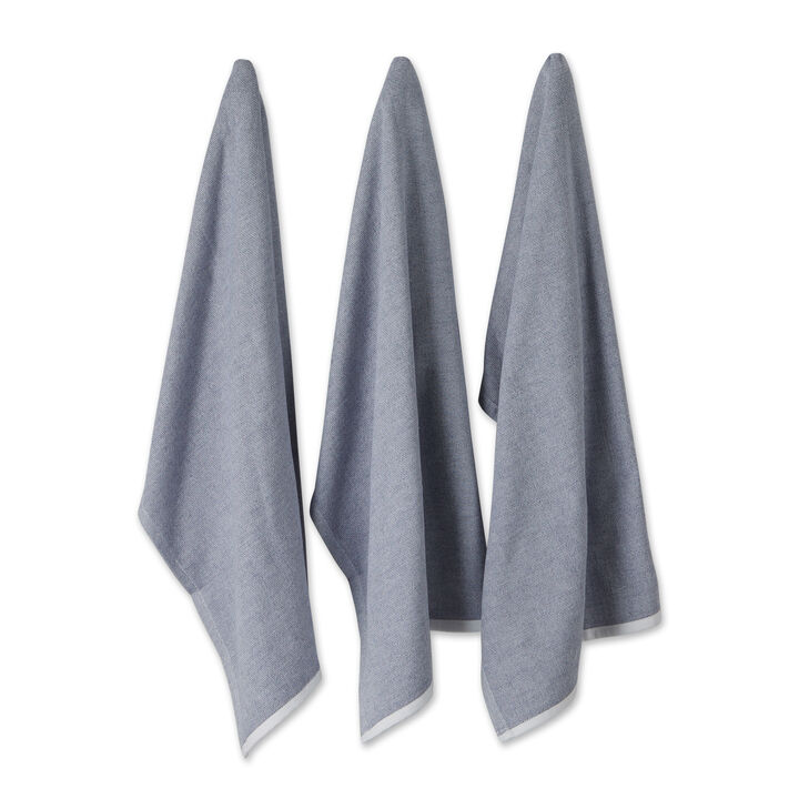 Set of 3 French Blue French Terry Chambray Solid Dish Towel  28"