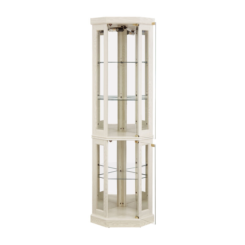 Merax Corner Curio Cabinet with Lighting, Adjustable Glass Shelves & Mirrored Back image number 0