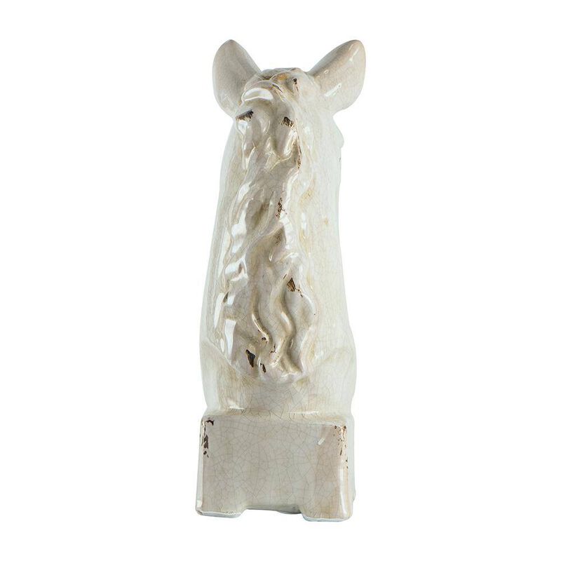 Transitional Style Ceramic Horse Head Decor Piece, Large, Beige image number 2