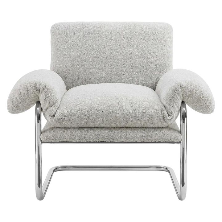 Boucle Fabric Accent Chair for Living Room, Bedroom, or Reading Nook, Newsprint