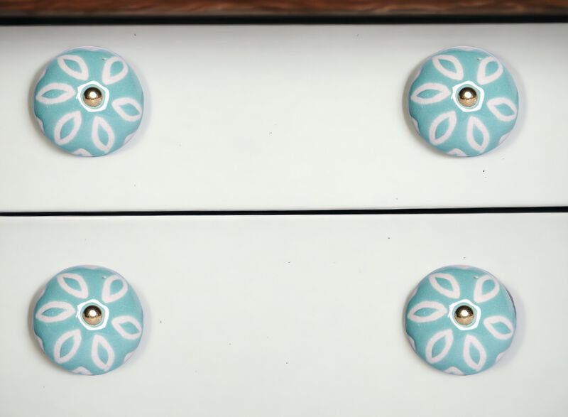 HomeRoots Set of Eight Turquoise And White Ceramic And Metal Drawer Pull Knobs image number 1