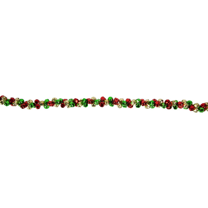 5' Green  Gold and Red Jingle Bell Christmas Garland  Unlit image number 5