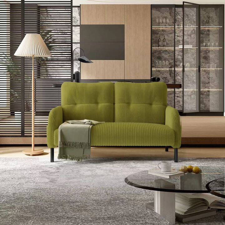 GOODSILO Ergonomic Double Sofa with Side Storage Pockets and Comfortable Corduroy Upholstery for Modern Living Spaces