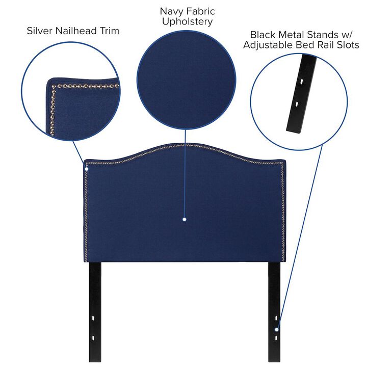 Flash Furniture Upholstered Twin Size Headboard with Accent Nail Trim in Navy Fabric