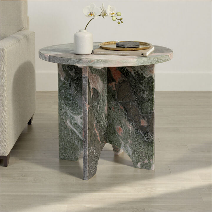 Sculptural Marble Table with Interlocking Base, Mint Green