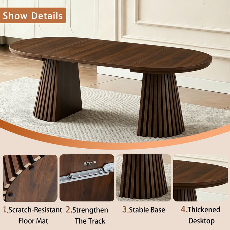 Extendable coffee table MDF oval coffee table with slatted legs Space saving coffee table for living room and home office image number 5