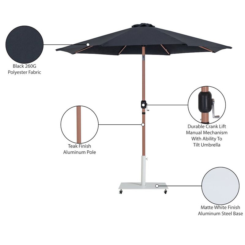 Meridian Furniture Fiji Black Fabric / Matte White Aluminum Patio Umbrella with Base Sets
