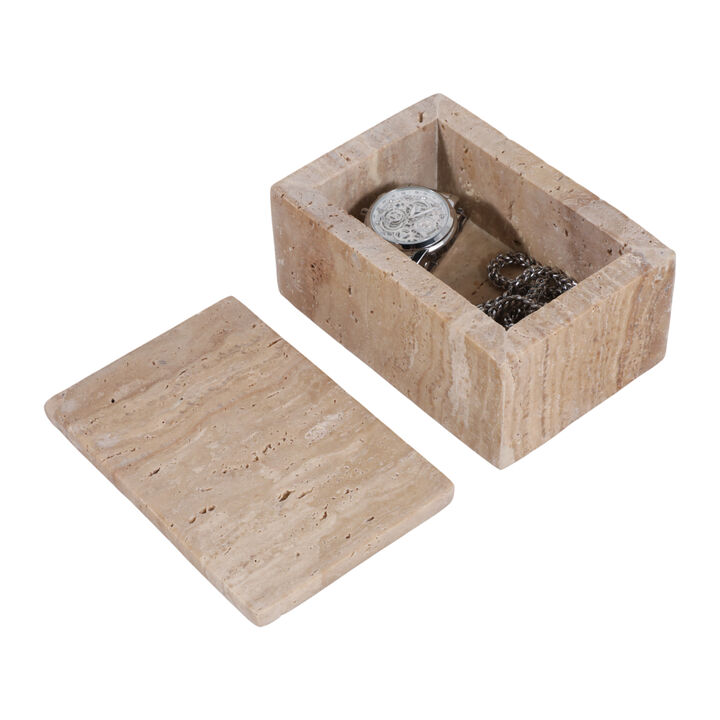 6" Travertine Box, Tan