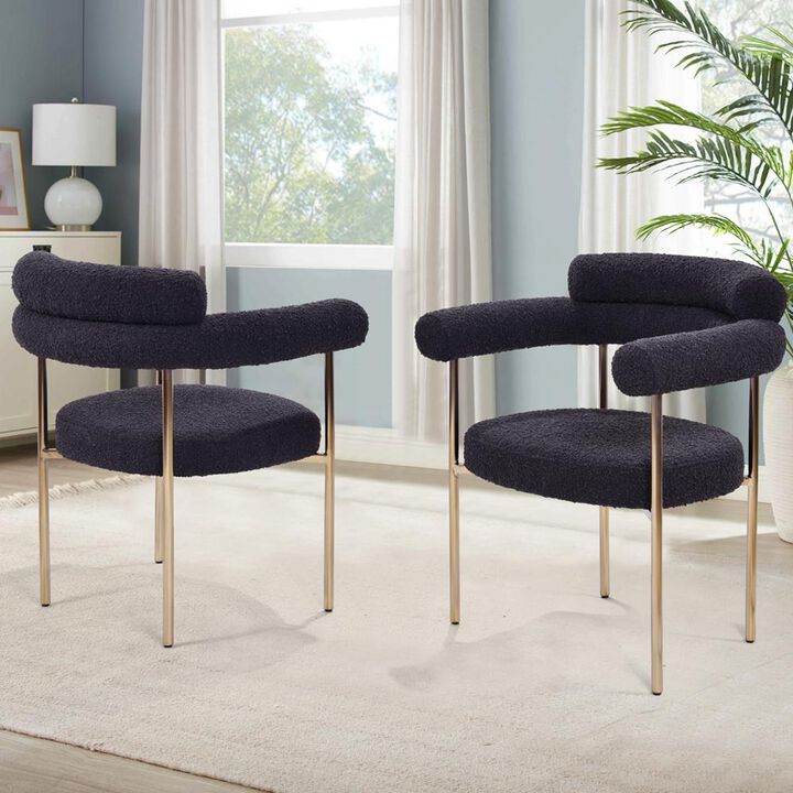 Best Master Furniture Beren Black Boucle Fabric Dining Chair With Gold Leg, Set Of 2