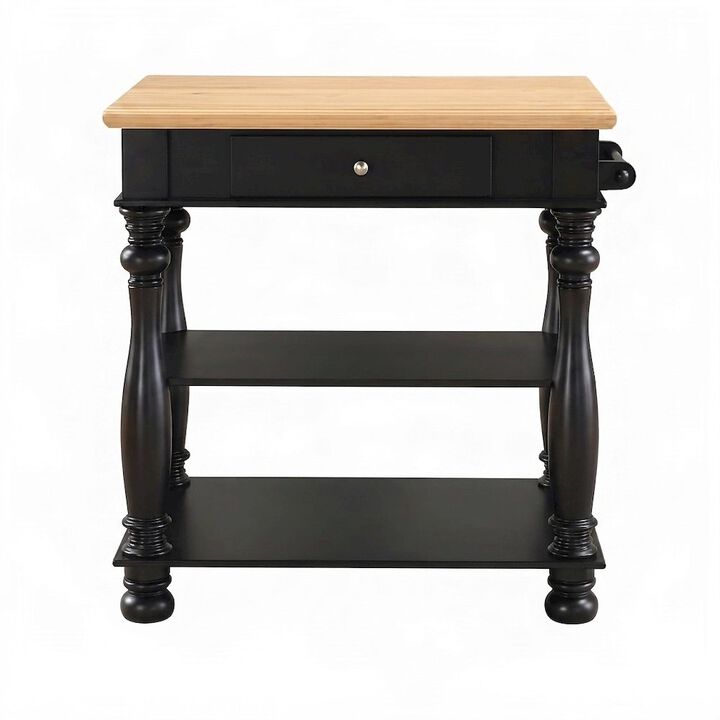 Solid Rubberwood Kitchen Island with Open-Shelf Storage Cart, Cream