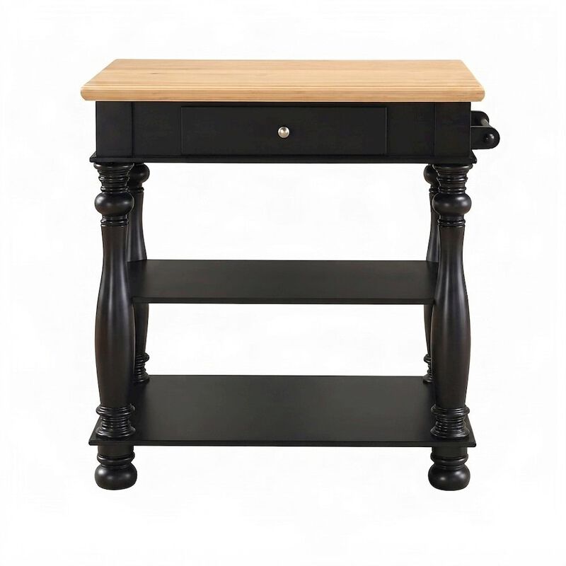 Solid Rubberwood Kitchen Island with Open-Shelf Storage Cart, Cream image number 1