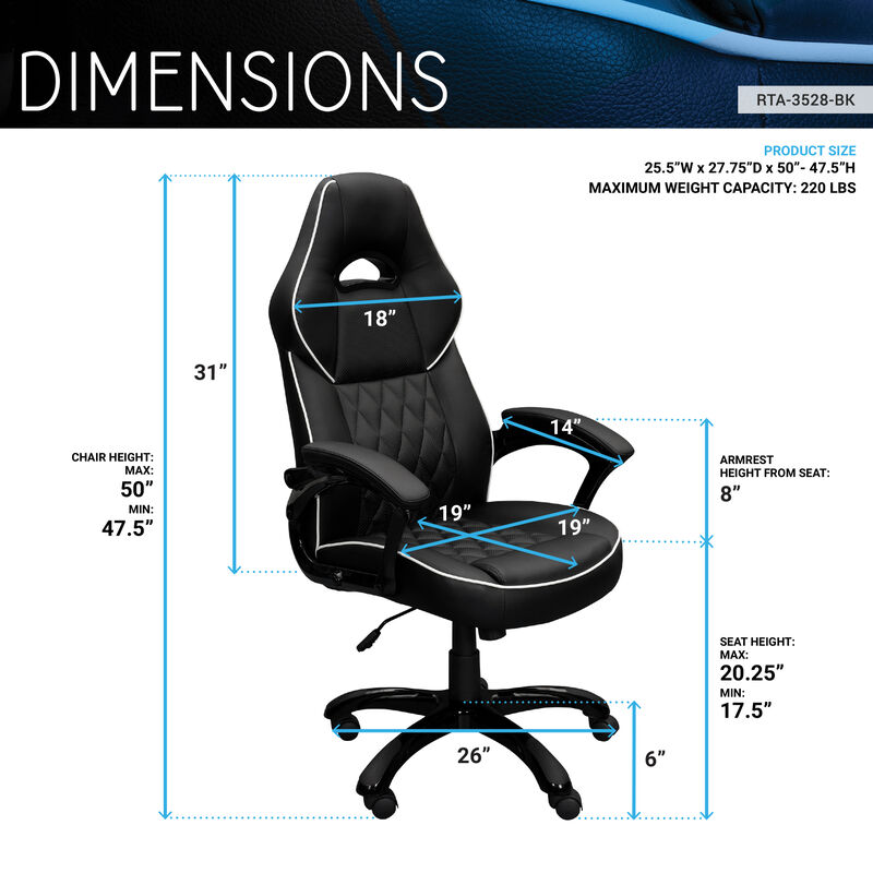 Streamdale High Back Executive Sport Race Office Chair, Black image number 3