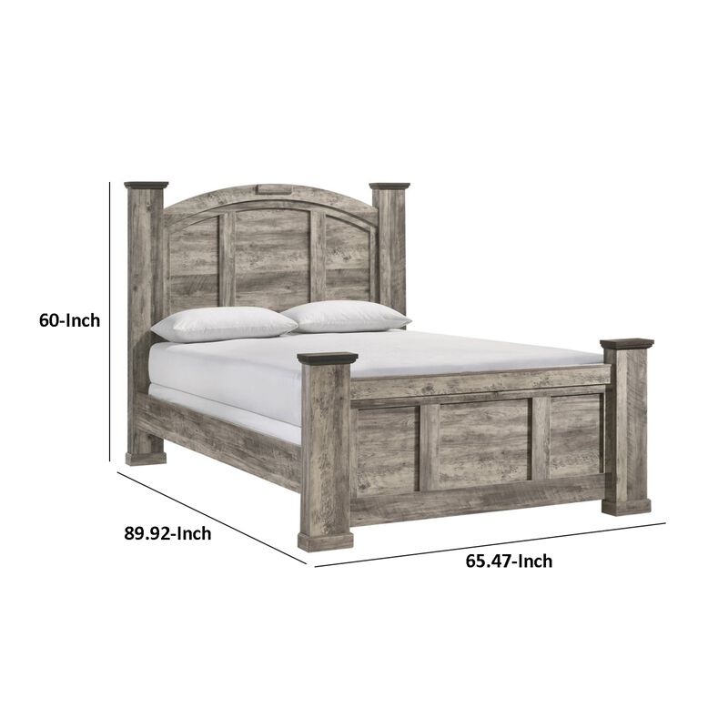 Elaya Queen Panel Bed, Arched Crown Headboard, Weathered Gray Wood