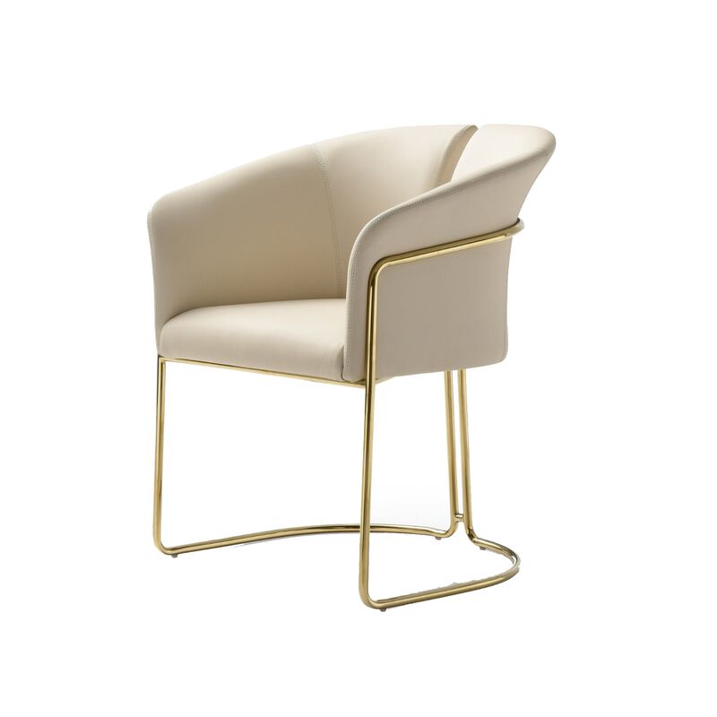 Cid Kan 23 Inch Dining Chair, Beige Vegan Leather, Stainless Steel, Wood - Benzara image number 3