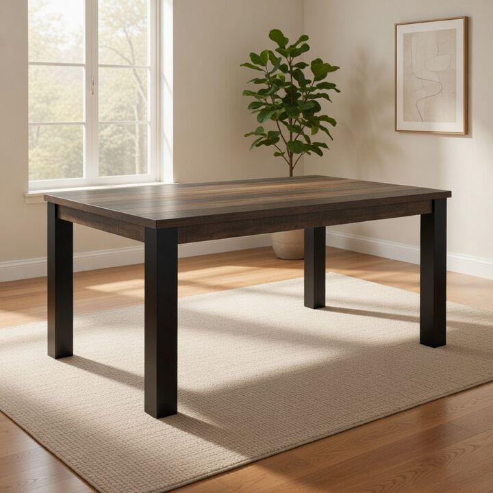 Pola 65 Inch Dining Table, Rectangular Top, Transitional Gray Brown Wood
