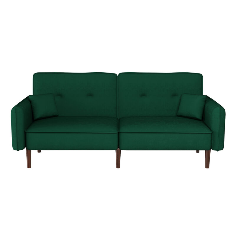 Convertible Sofa Bed with Wood Legs in Velvet(Green)