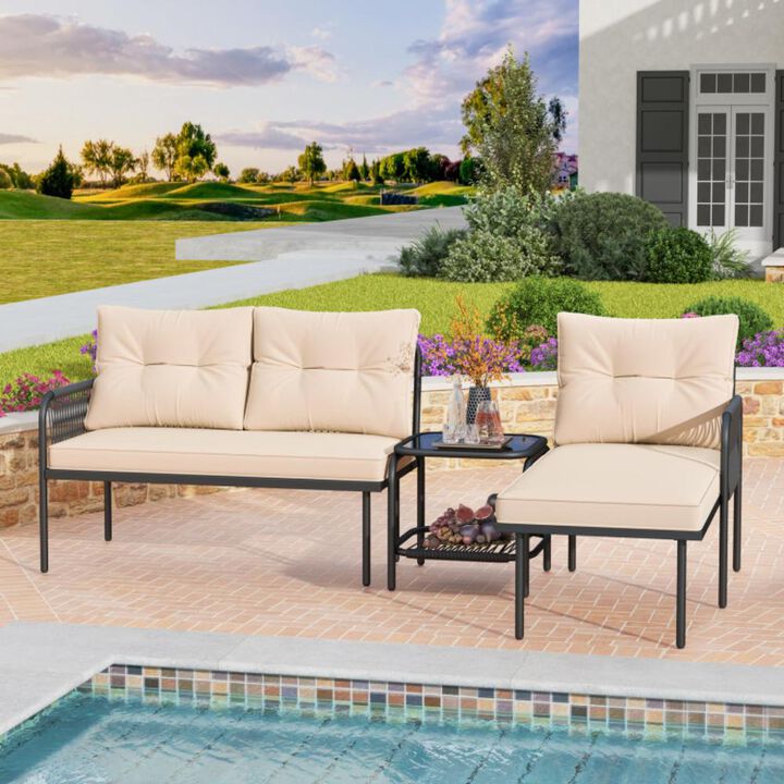 Hivvago 3-Piece L Shaped Patio Furniture Set PE Rattan Sectional Sofas