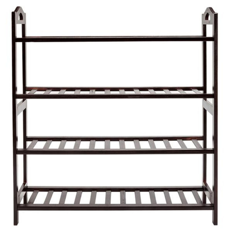 Space-Saving 4-Tier Wicker Shoe Rack with 12-Batten Design