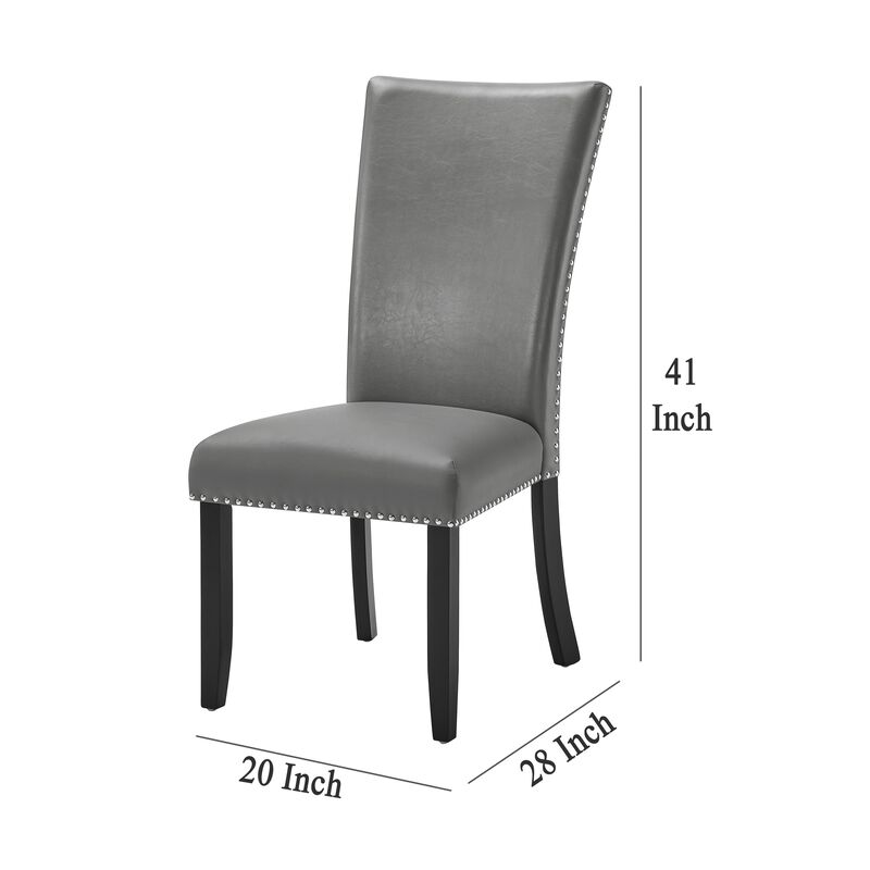 Lira Dining Chairs Set of 2, Nailhead Trim Gray Fabric, Solid Wood - Benzara