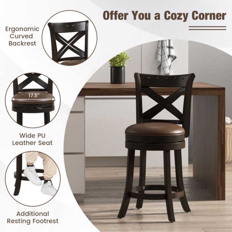 Hivvago 26"/31" Swivel Bar Stool with Curved Backrest PU Leather Seat and Footrest