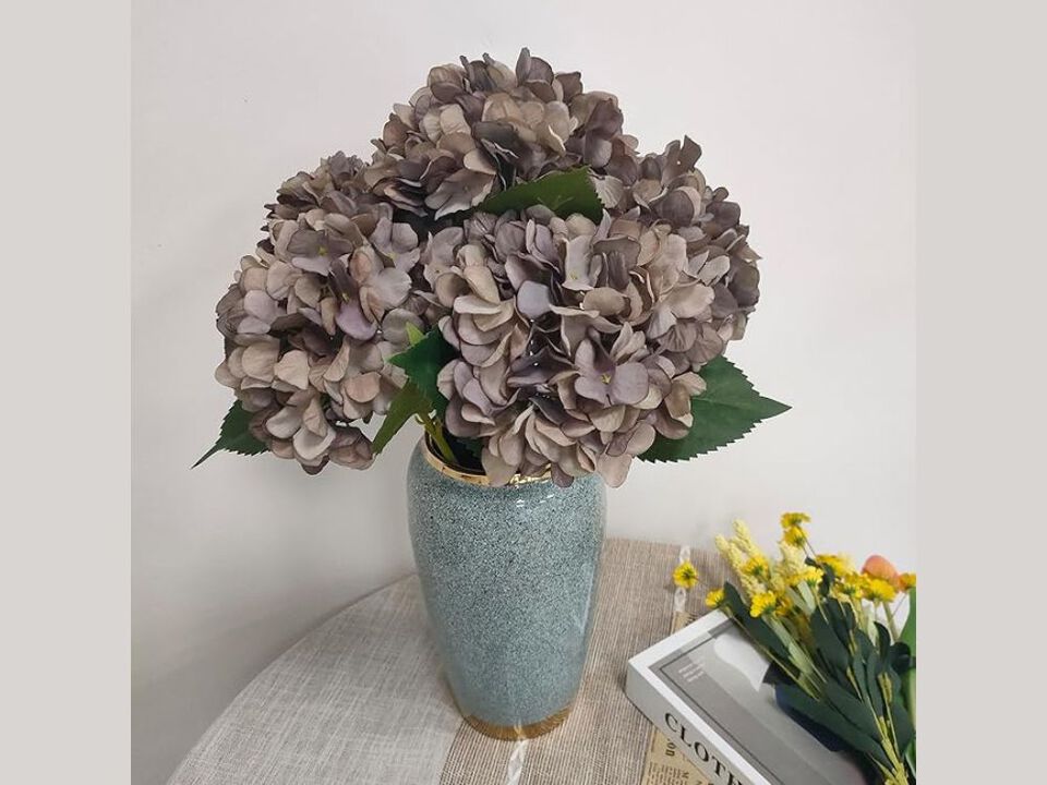 6 Piece Brown Artificial Hydrangea Flower Stems Home Decor