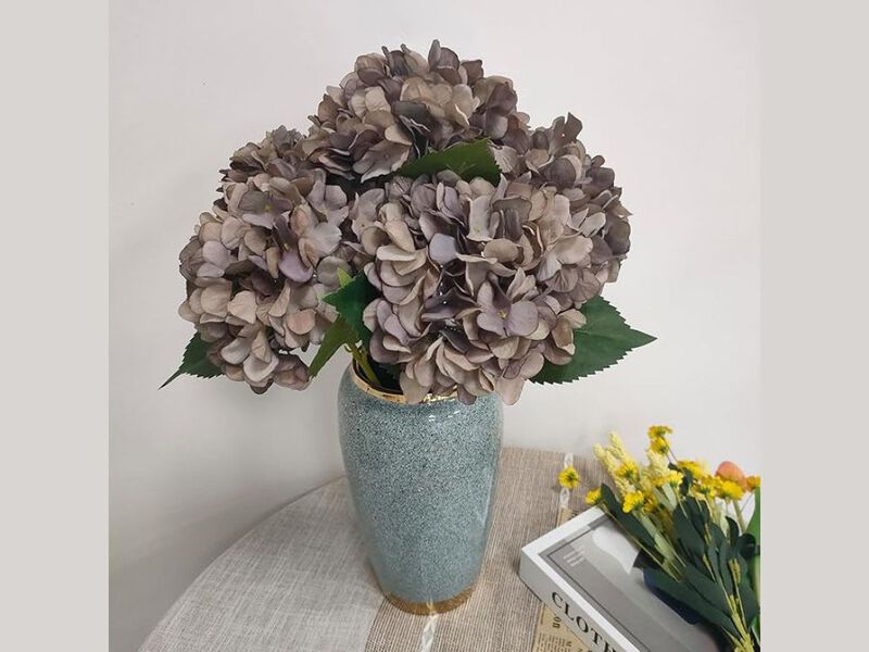 6 Piece Brown Artificial Hydrangea Flower Stems Home Decor image number 1