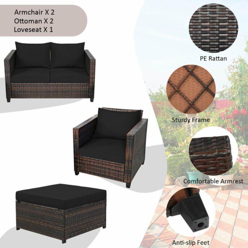 Hivvago 5 Pieces Patio Rattan Furniture Set with Removable Cushions