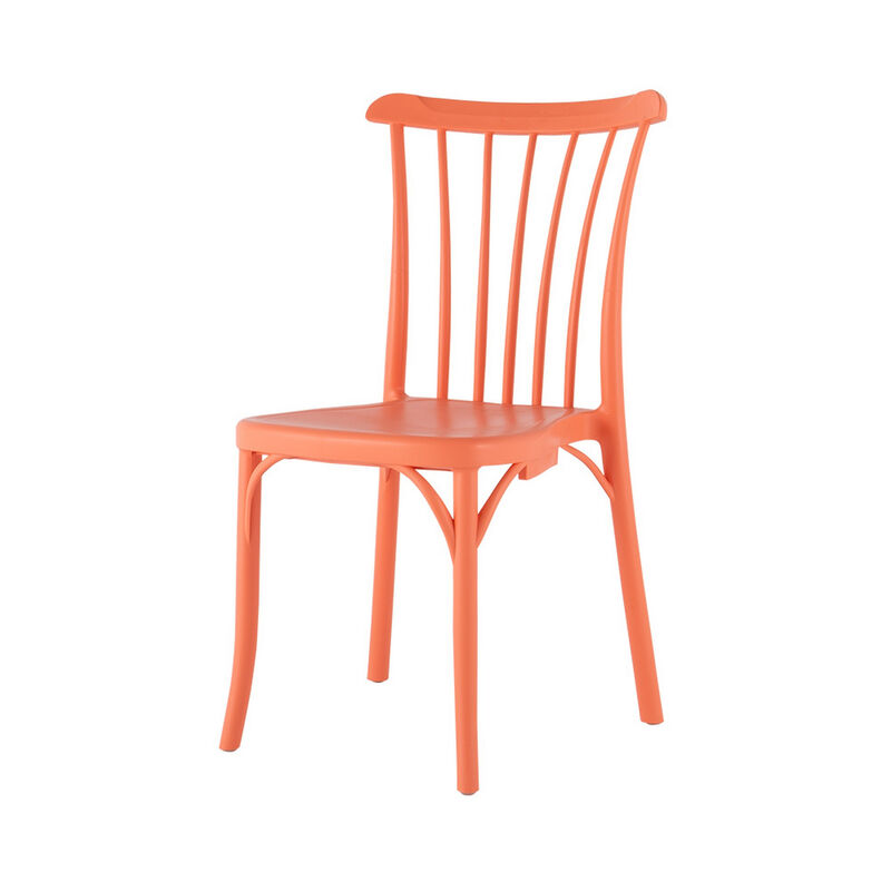 HomeRoots Set of Two Salmon Heavy Duty Plastic Outdoor Stacking Dining Chairs image number 3