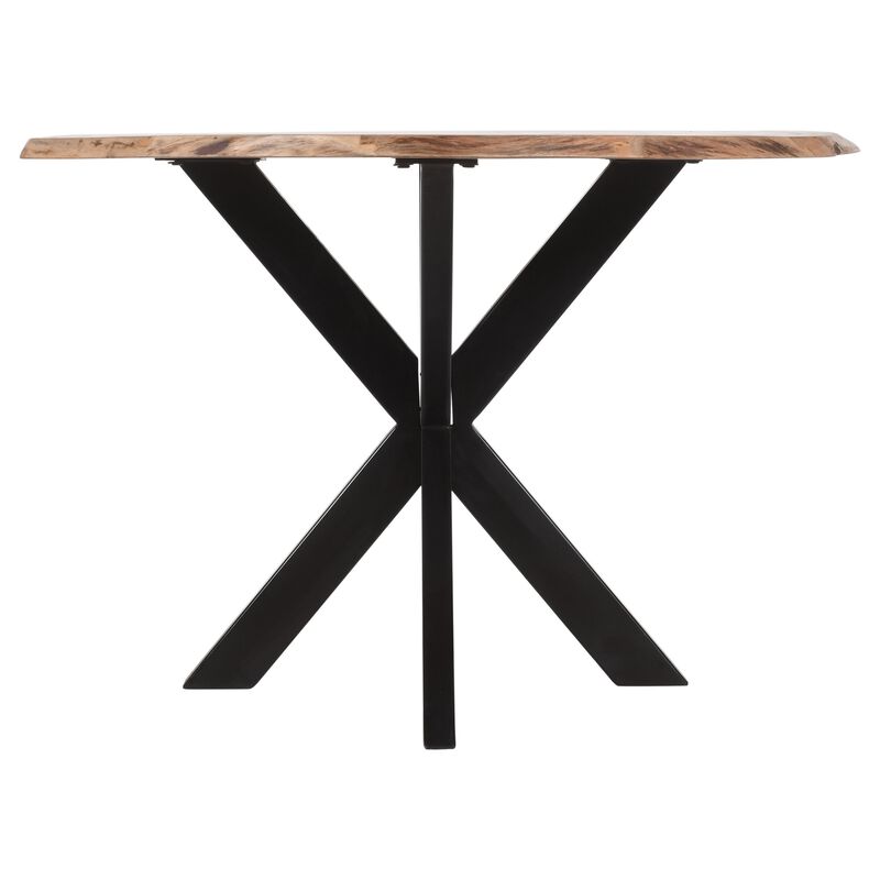41 Inch Handcrafted Live Edge Round Dining Table with a Natural Brown Acacia Wood Top and Black Iron Legs-Benzara image number 2